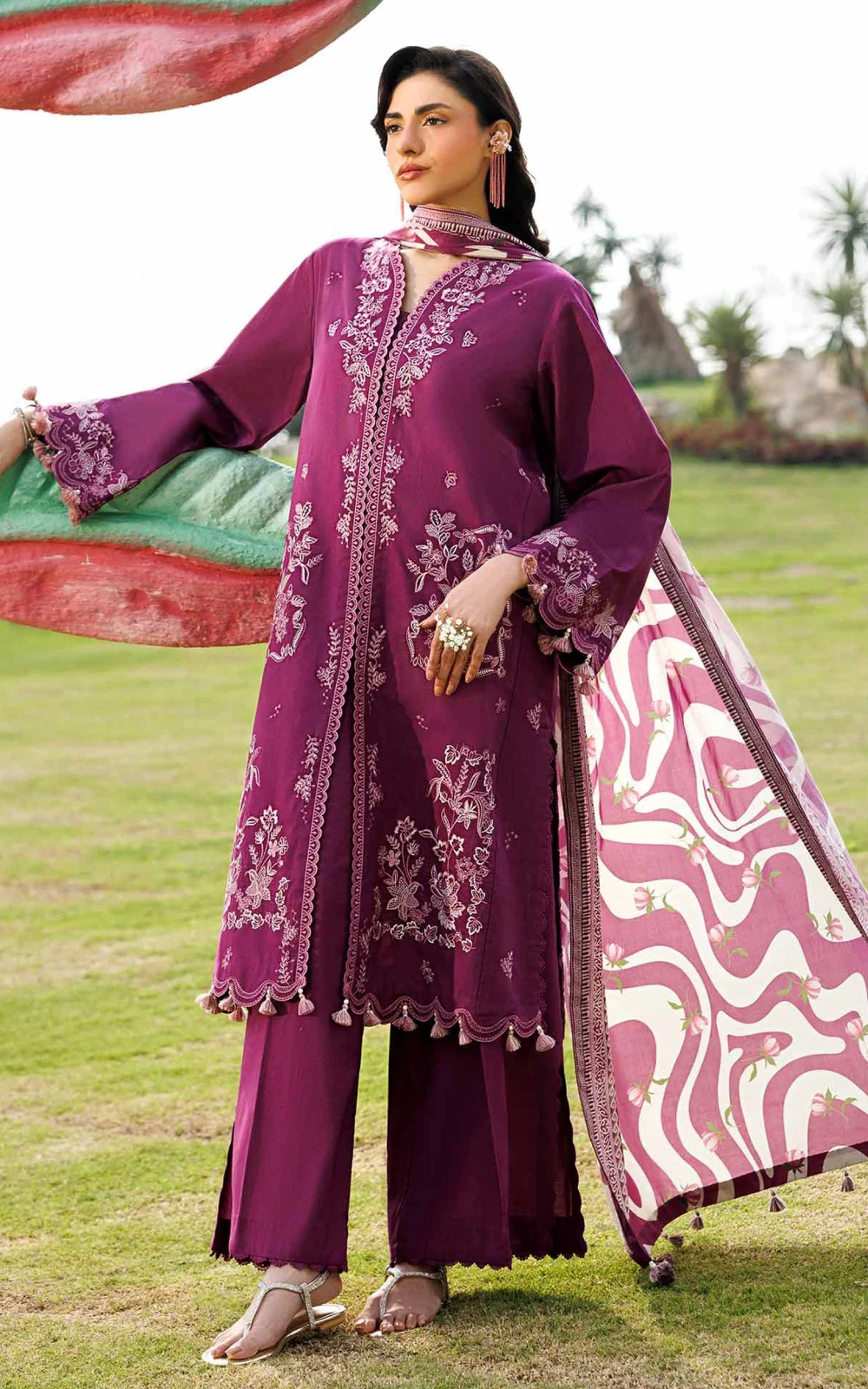 3 Piece - Printed Embroidered Suit