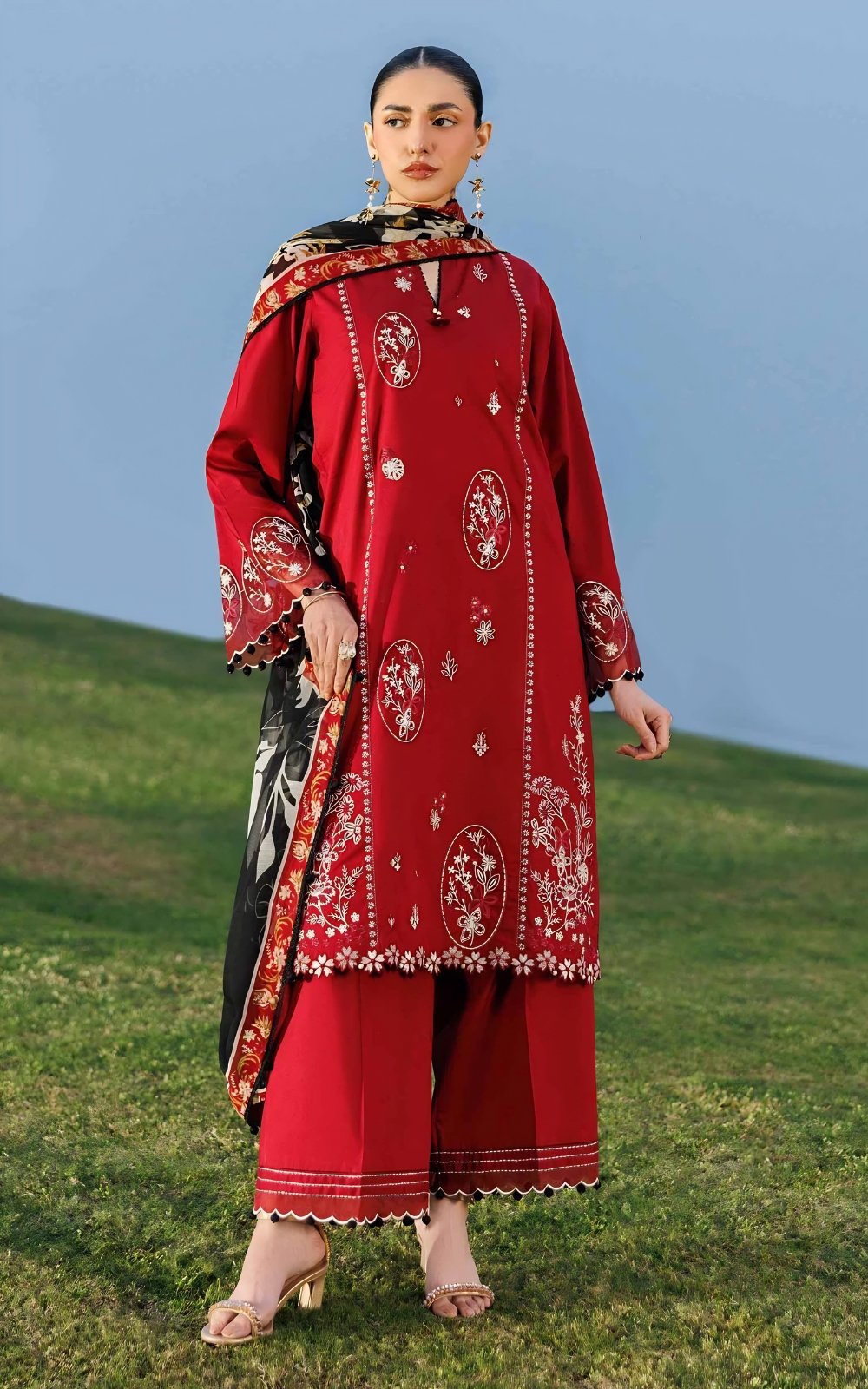 3 Piece - Digital Printed Embroidered Suit