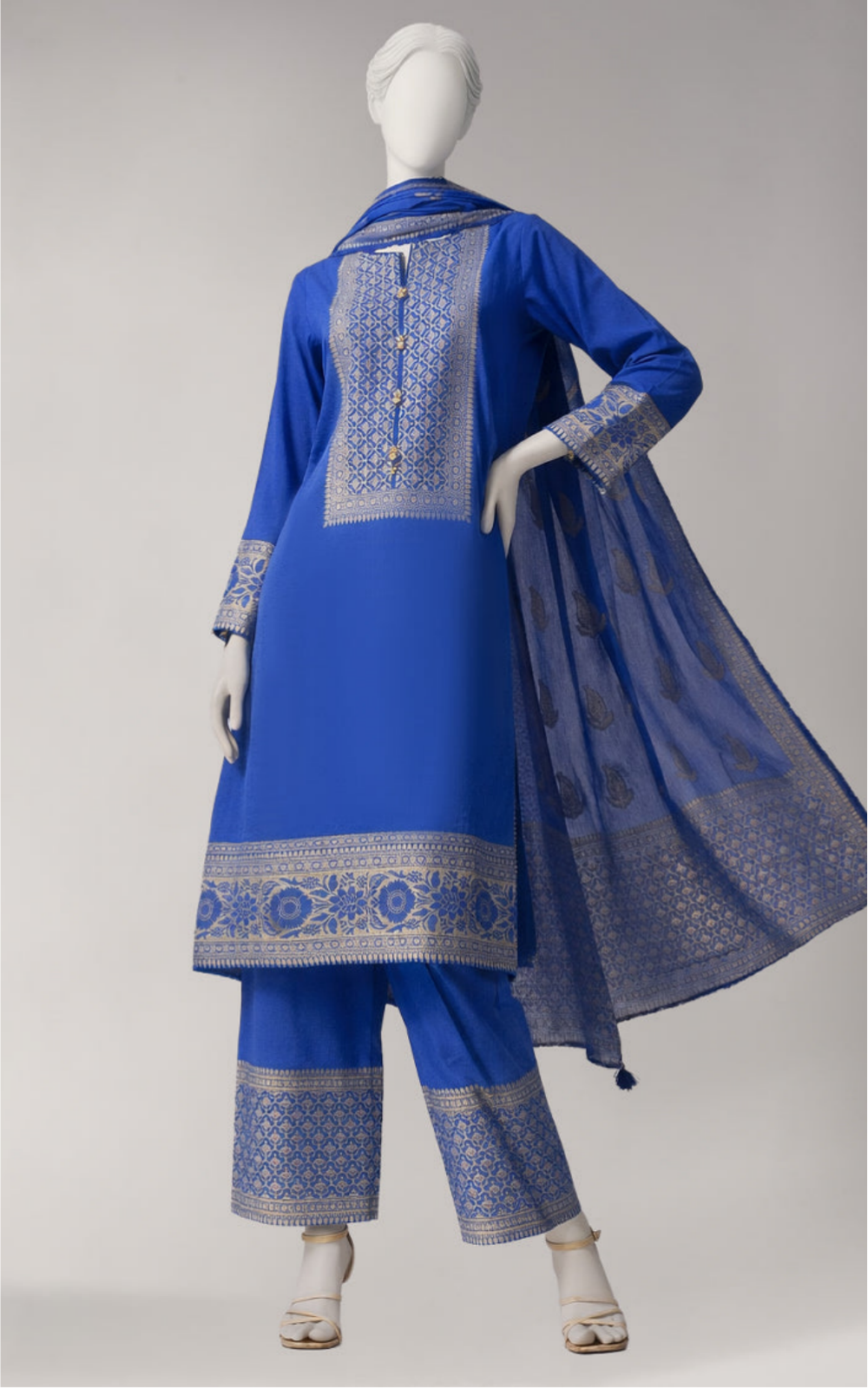 Blue Jacquard Dyed Unstitched 3-Piece Suit