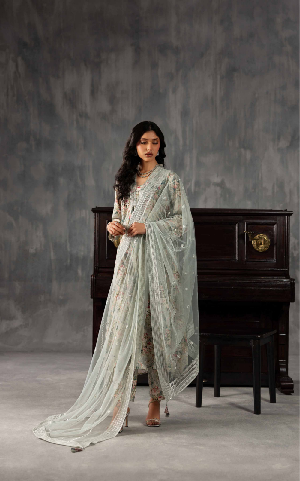 3 Piece Printed Embroidered Suit