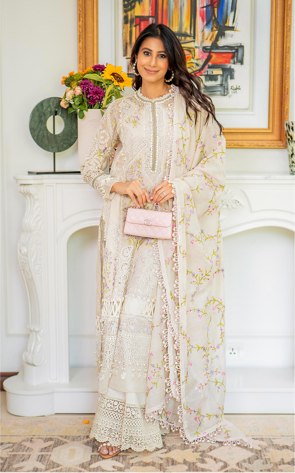 Unstitched Luxury Lawn Woven Net Suit