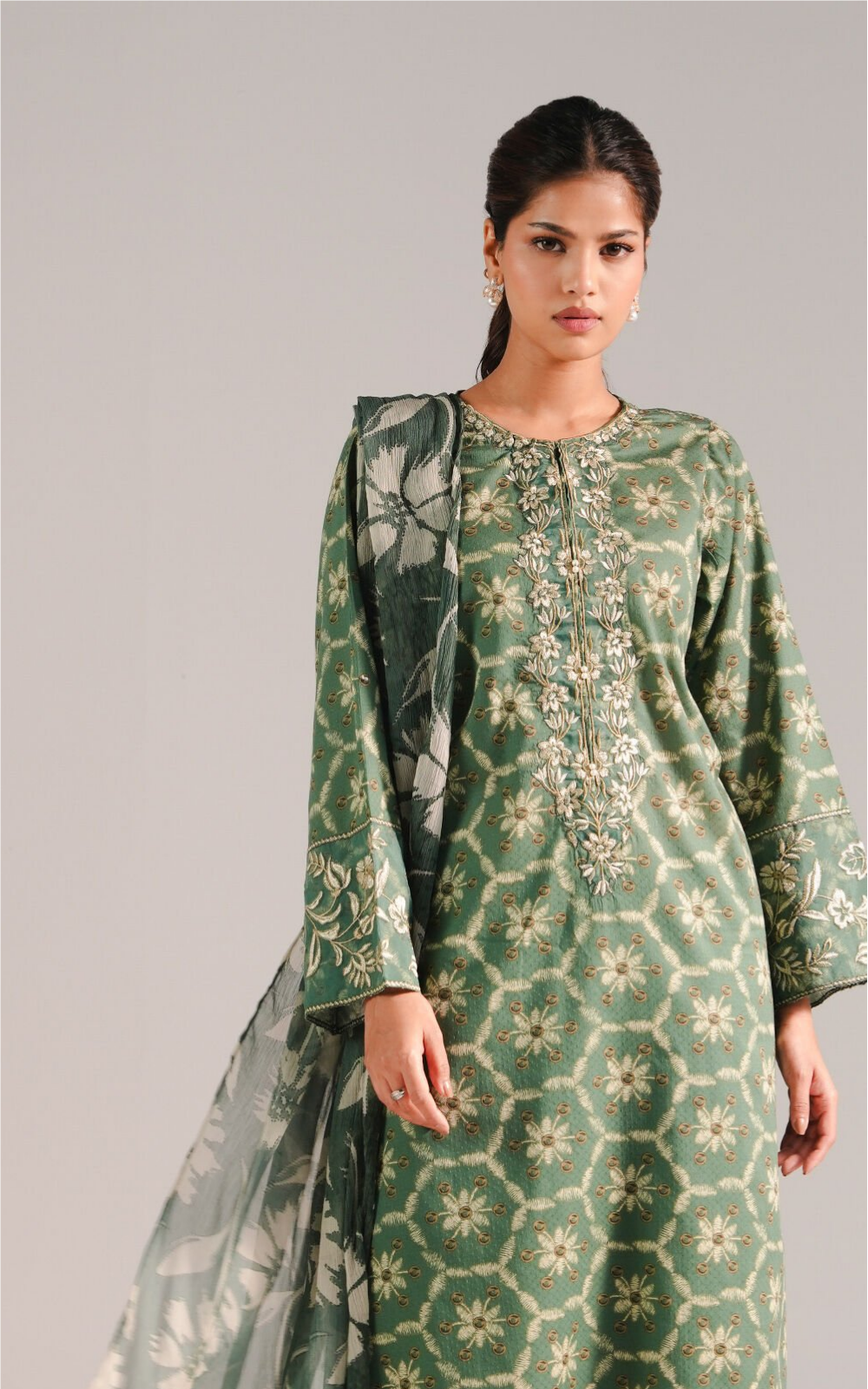 3 Piece - Embroidered Dobby Suit