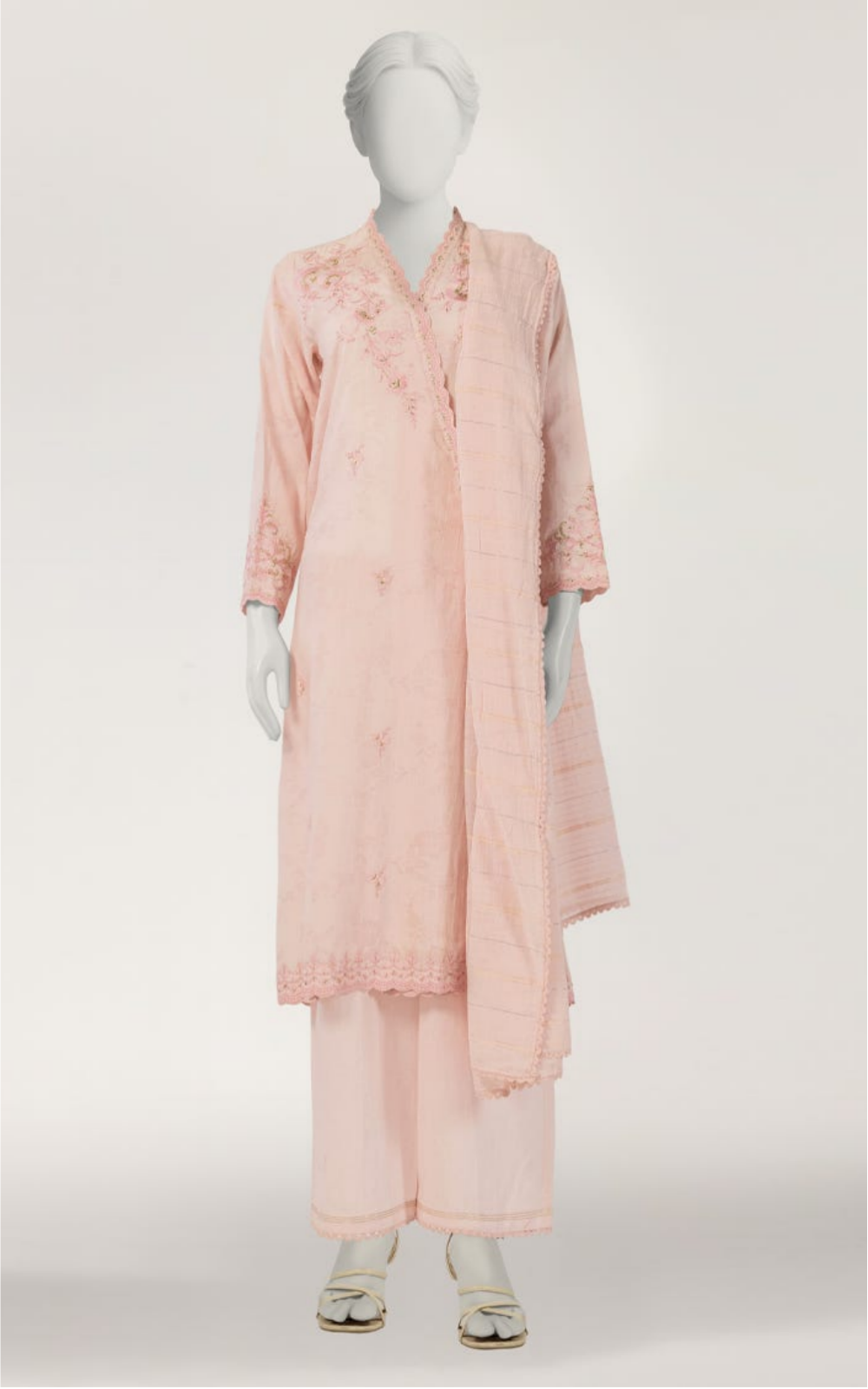 Pink Dobby Embroidered Stitched 3-Piece Suit