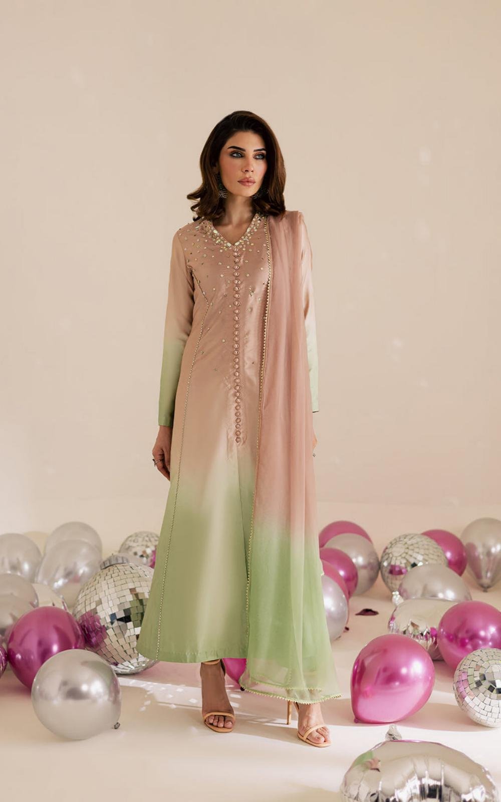 Printed Silk with Chiffon Dupatta (3-Piece)