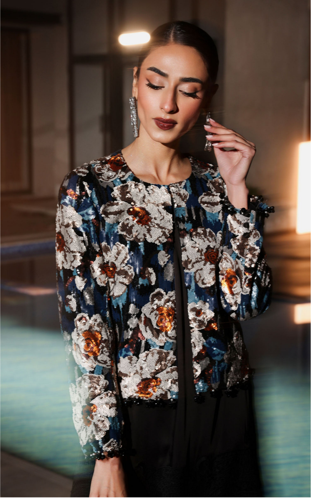 3 Piece Embellished Net Suit