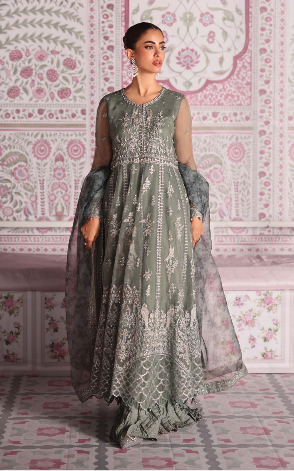 3 Piece Embroidered Organza Suit